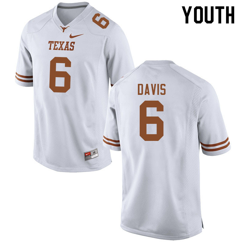 Youth #6 Ben Davis Texas Longhorns College Football Jerseys Sale-White